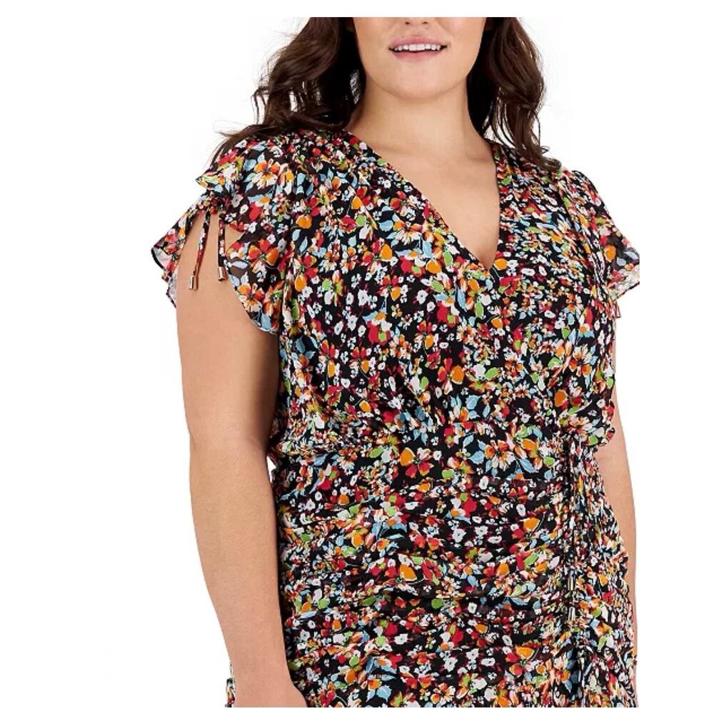 Tahari ASL Women's Hi-Low Short Sleeve V-Neck A-Line Dress Plus Size 18W - Picture 4 of 14